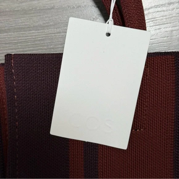 COS Striped Tote Bag Burgundy Red NWT - Picture 2 of 3